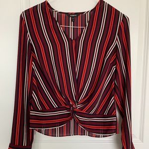Express Striped Blouse with Knot Front